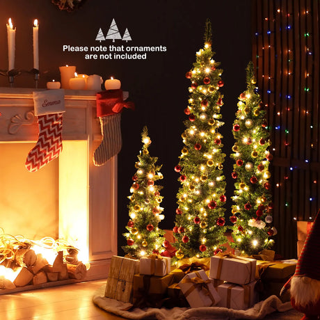 Set of 3 Pre-Lit Artificial Christmas Trees with 415 Green Branch Tips and 230 Warm White LED Lights