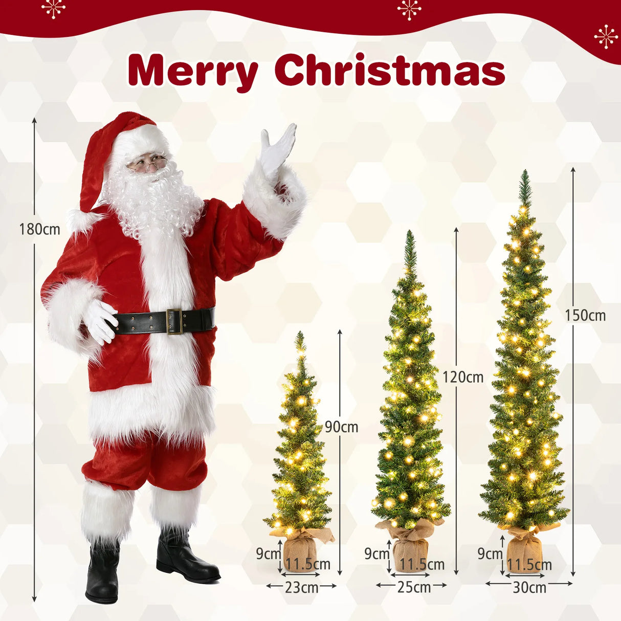 Set of 3 Pre-Lit Artificial Christmas Trees with 415 Green Branch Tips and 230 Warm White LED Lights