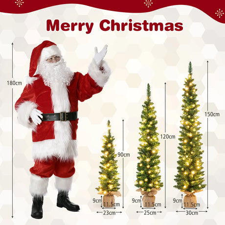 Set of 3 Pre-Lit Artificial Christmas Trees with 415 Green Branch Tips and 230 Warm White LED Lights