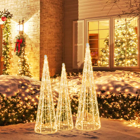Set of 3 Pre-lit Christmas Cone Trees with Star Strings