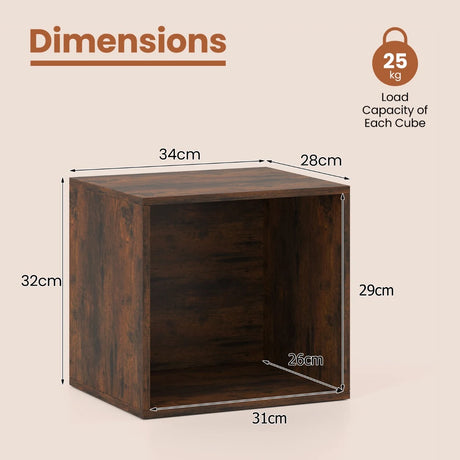 Set of 4 Cube Storage Organizers for Small Space-Brown