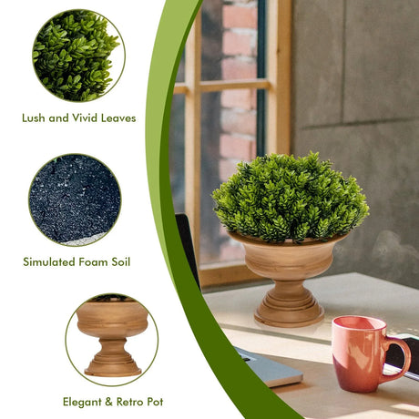 4-Set Artificial Mini Greenery Potted Plant for Home &amp; Office-Round shape