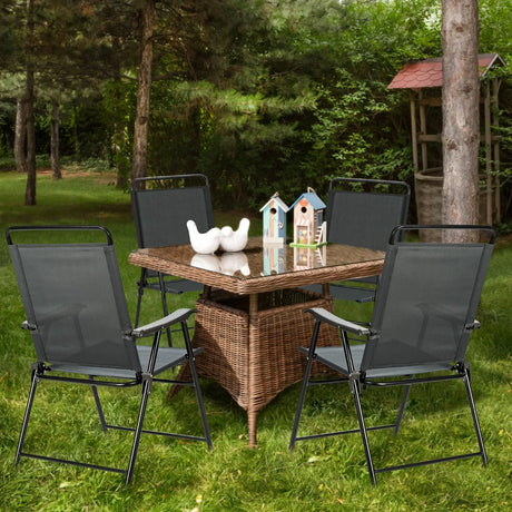 4 Pieces Folding Chairs with Ergonomic Backrest for Outdoor