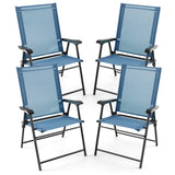 Set of 4 Folding Garden Chairs in Breathable Textilene Camping Chairs with Safety Lock and High Backrest Blue
