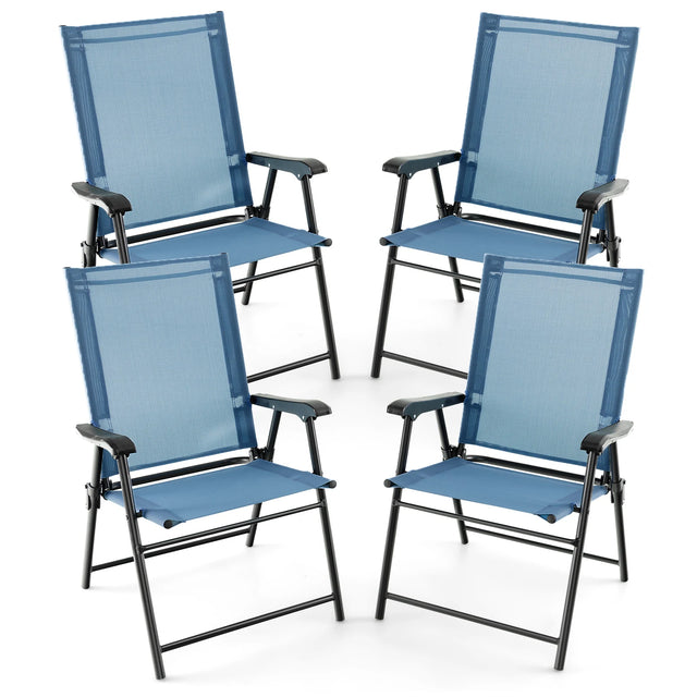 Set of 4 Folding Garden Chairs in Breathable Textilene Camping Chairs with Safety Lock and High Backrest Blue