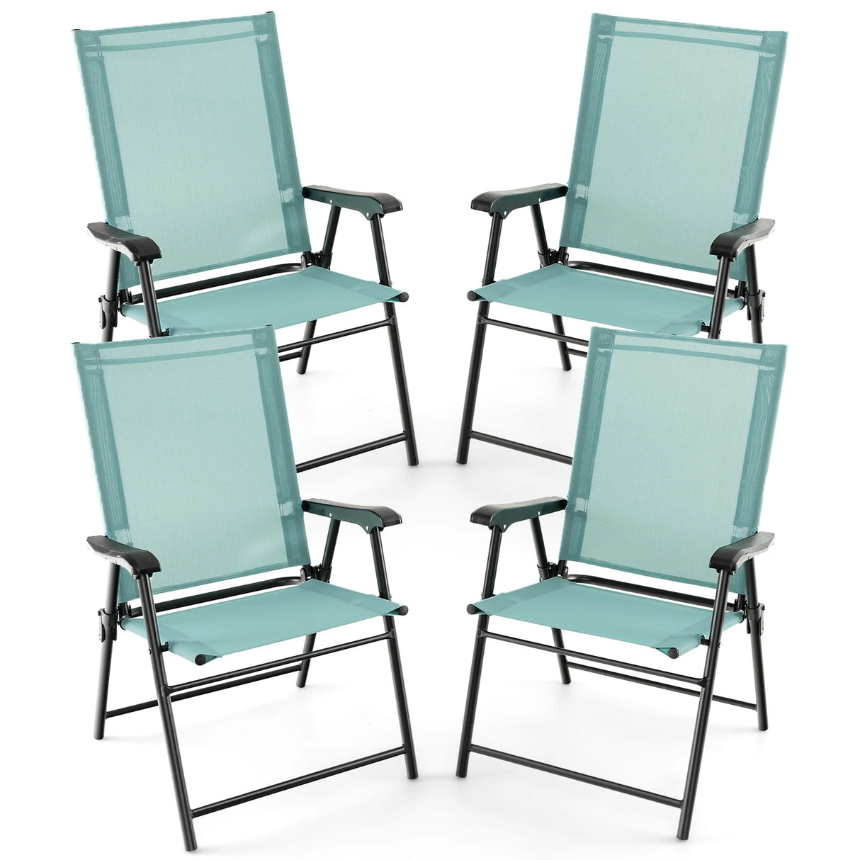 Set of 4 Folding Garden Chairs in Breathable Textilene Camping Chairs with Safety Lock and High Backrest Green