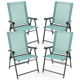 Set of 4 Folding Garden Chairs in Breathable Textilene Camping Chairs with Safety Lock and High Backrest Green