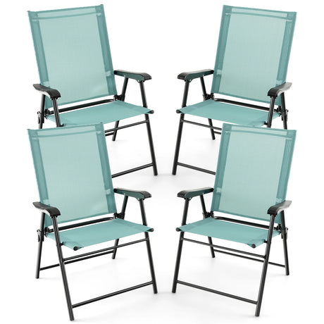 Set of 4 Folding Garden Chairs in Breathable Textilene Camping Chairs with Safety Lock and High Backrest Green