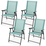 Set of 4 Folding Garden Chairs in Breathable Textilene Camping Chairs with Safety Lock and High Backrest Green