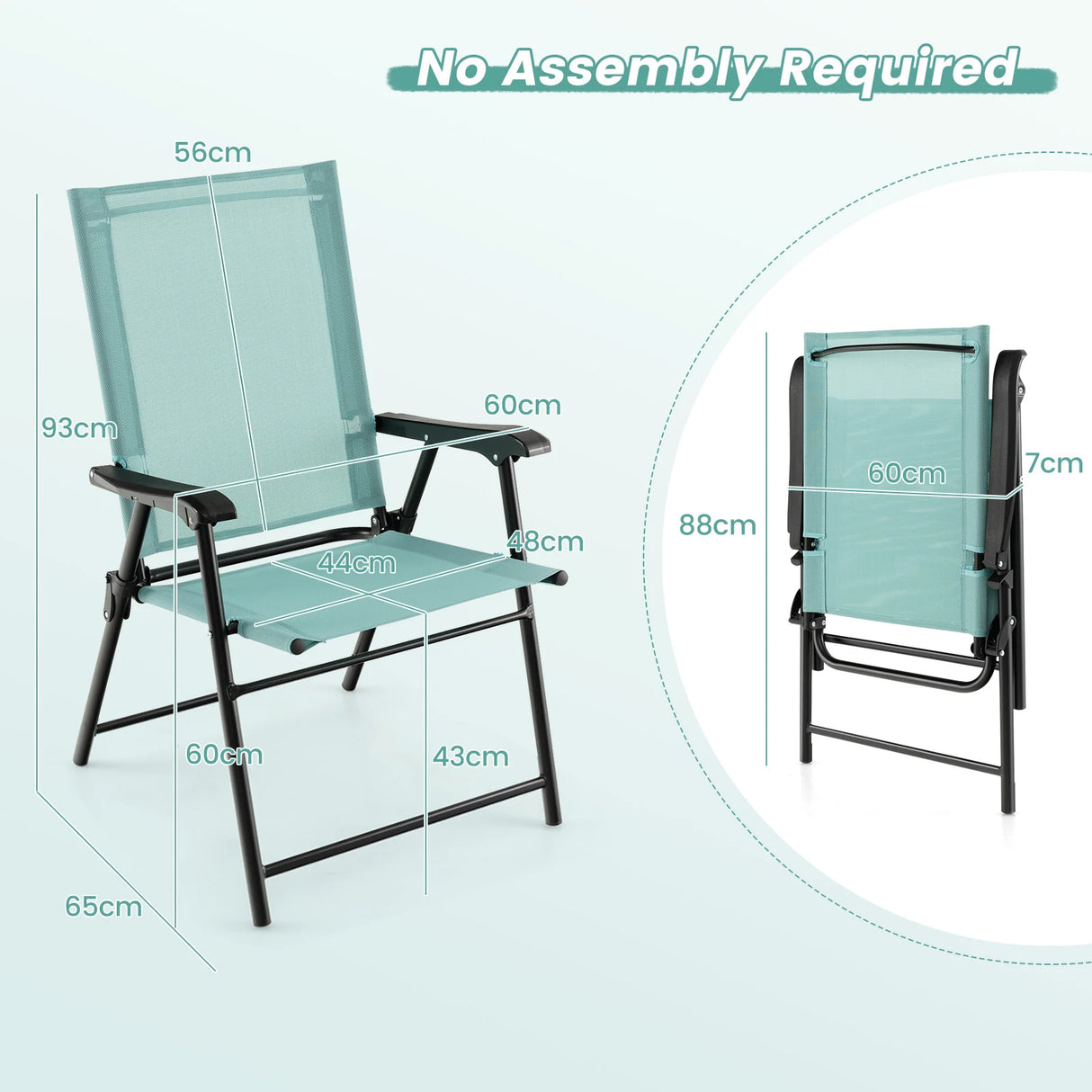 Set of 4 Folding Garden Chairs in Breathable Textilene Camping Chairs with Safety Lock and High Backrest Green