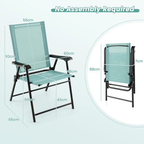 Set of 4 Folding Garden Chairs in Breathable Textilene Camping Chairs with Safety Lock and High Backrest Green