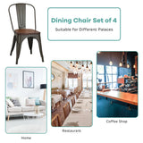 18 Inch Height Set of 4 Stackable Style Metal Wood Dining Chair-Dark Green
