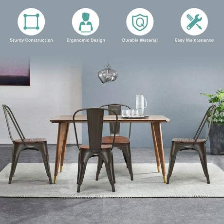 18 Inch Height Set of 4 Stackable Style Metal Wood Dining Chair-Dark Green