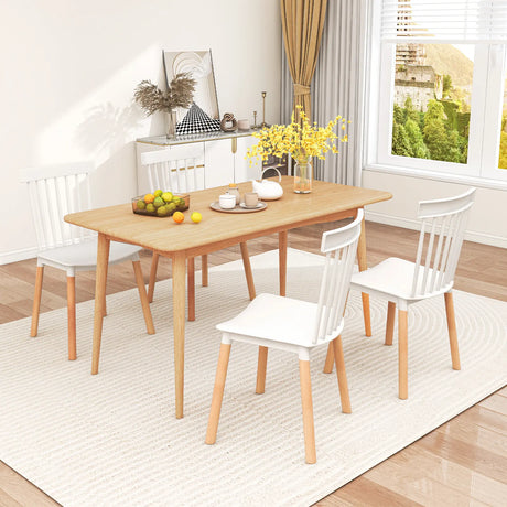 Set of 4 Windsor Dining Chairs with Spindle Backs and Curved Seats-White