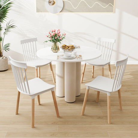Set of 4 Windsor Dining Chairs with Spindle Backs and Curved Seats-White