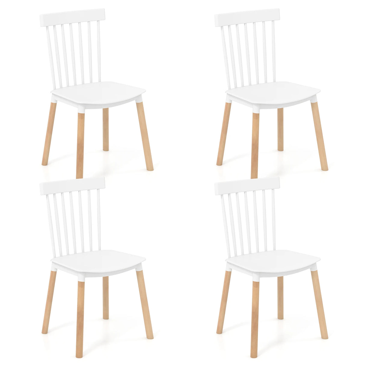 Set of 4 Windsor Dining Chairs with Spindle Backs and Curved Seats-White