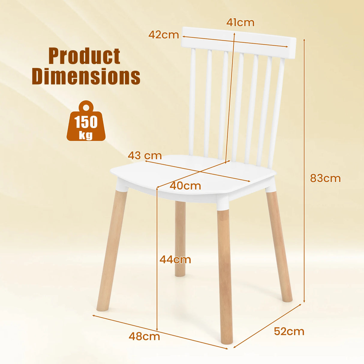 Set of 4 Windsor Dining Chairs with Spindle Backs and Curved Seats-White