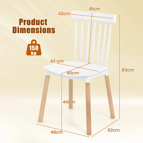 Set of 4 Windsor Dining Chairs with Spindle Backs and Curved Seats-White