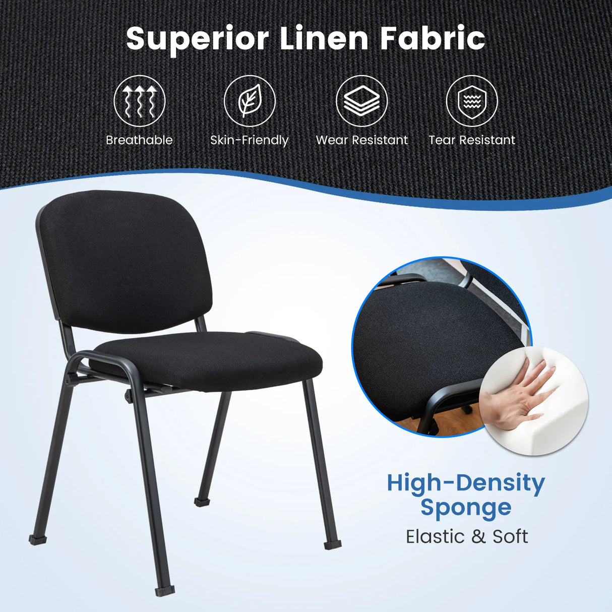 Office Chair with Metal Frame and Padded Cushions for Conference Room-Set of 5