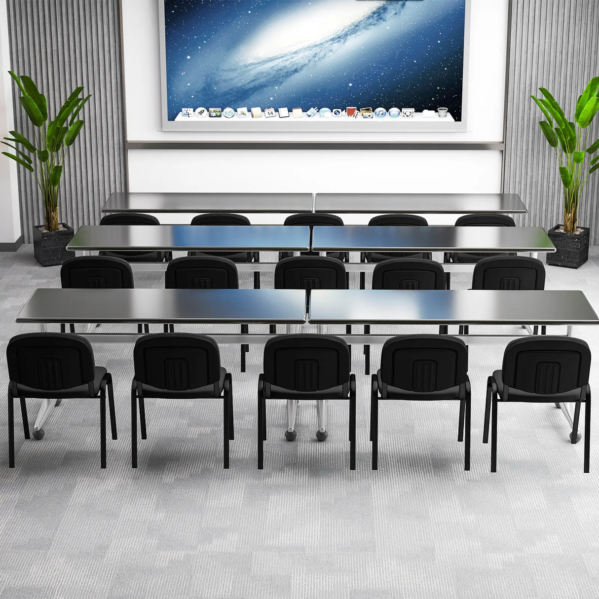 Set of 5 Stackable Reception Guest Chairs with Waterfall Seat and Metal Frame-Black