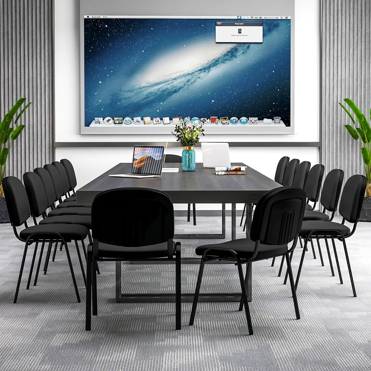 Set of 5 Stackable Reception Guest Chairs with Waterfall Seat and Metal Frame-Black