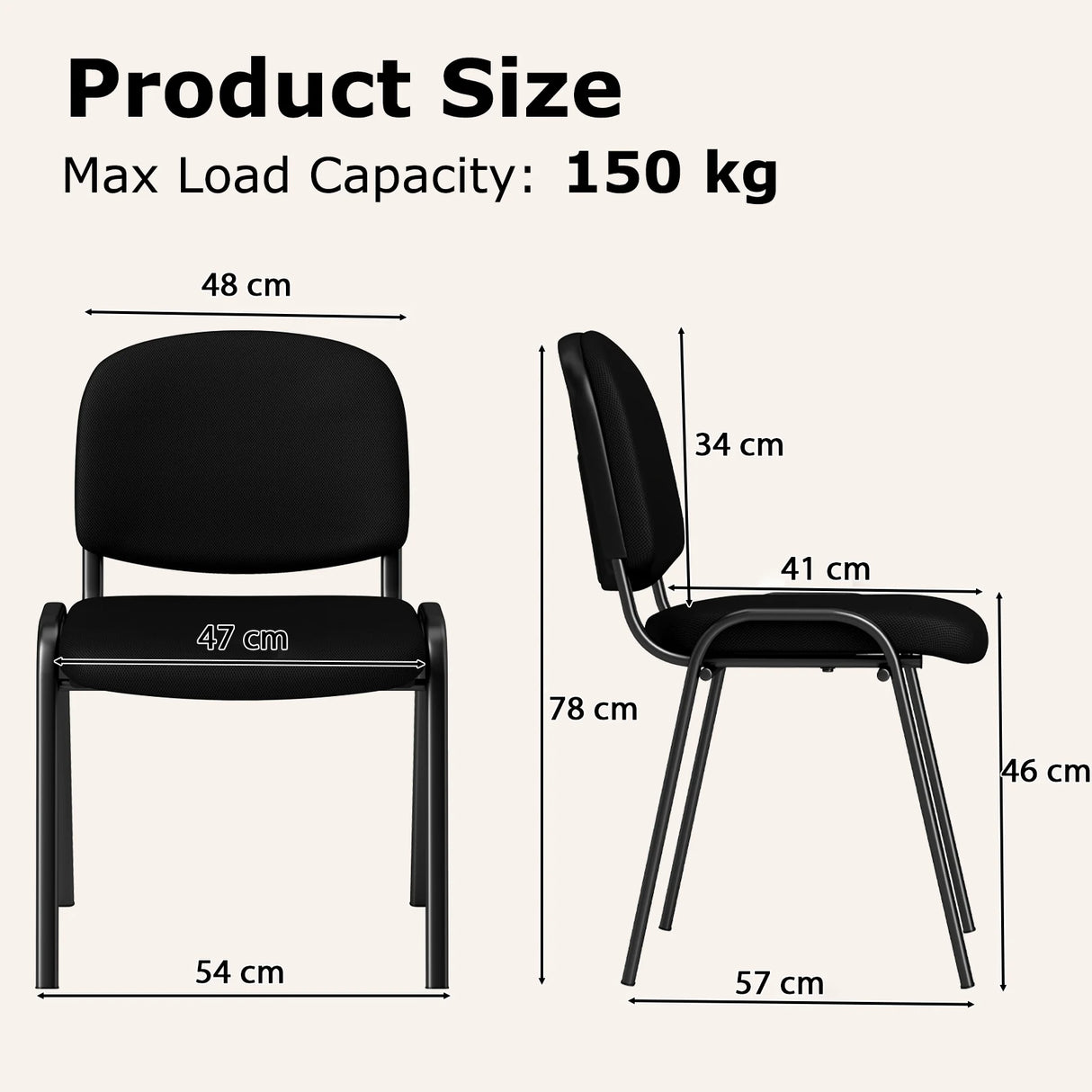 Set of 5 Stackable Reception Guest Chairs with Waterfall Seat and Metal Frame-Black