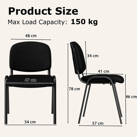 Set of 5 Stackable Reception Guest Chairs with Waterfall Seat and Metal Frame-Black