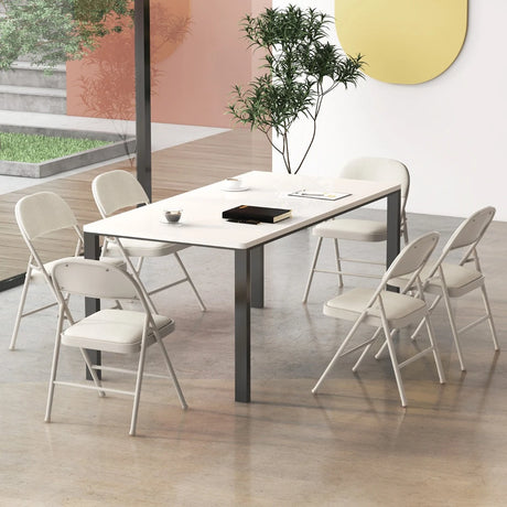 Set of 6 Folding Fabric Padded Chairs&nbsp;with Sponge Seat&nbsp;and Backrest-Beige