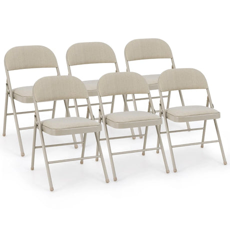 Set of 6 Folding Fabric Padded Chairs&nbsp;with Sponge Seat&nbsp;and Backrest-Beige