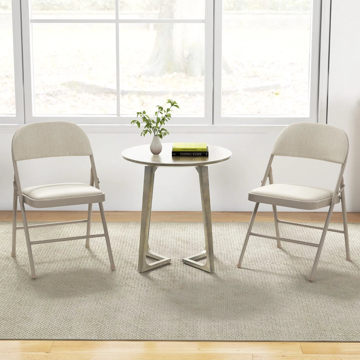 Set of 6 Folding Fabric Padded Chairs&nbsp;with Sponge Seat&nbsp;and Backrest-Beige