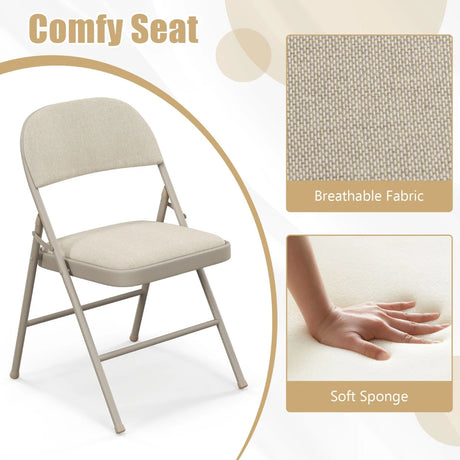 Set of 6 Folding Fabric Padded Chairs&nbsp;with Sponge Seat&nbsp;and Backrest-Beige