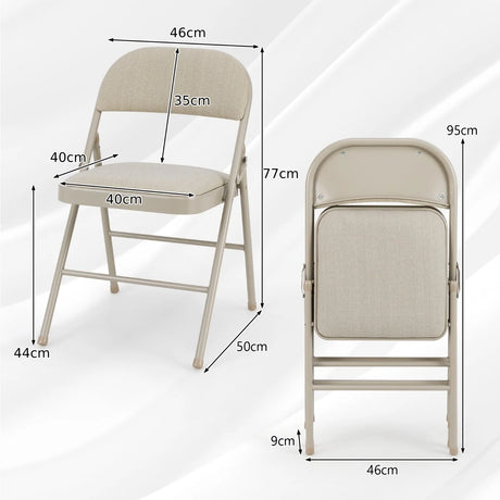 Set of 6 Folding Fabric Padded Chairs&nbsp;with Sponge Seat&nbsp;and Backrest-Beige