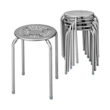 6-Pack Stackable Multifunctional Daisy Design Backless Round Metal Stool Set-Grey
