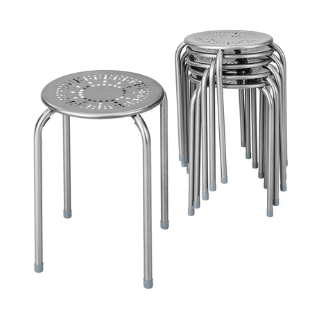 6-Pack Stackable Multifunctional Daisy Design Backless Round Metal Stool Set-Grey
