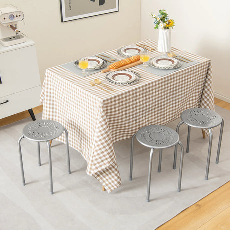 6-Pack Stackable Multifunctional Daisy Design Backless Round Metal Stool Set-Grey