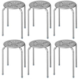 6-Pack Stackable Multifunctional Daisy Design Backless Round Metal Stool Set-Grey