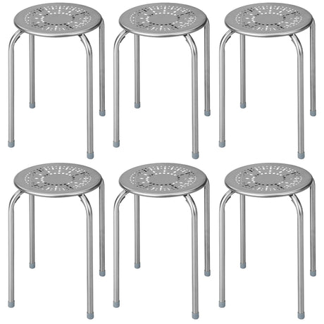 6-Pack Stackable Multifunctional Daisy Design Backless Round Metal Stool Set-Grey