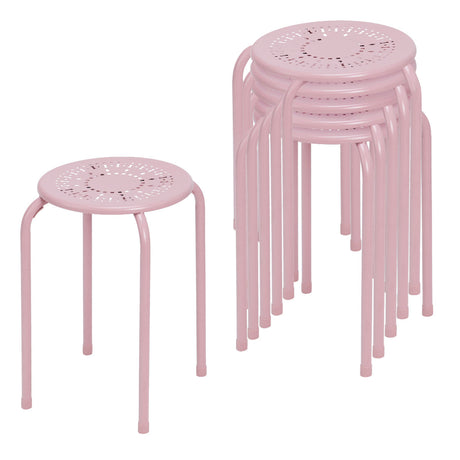 Set of 6 Stackable Daisy Backless Round  Metal Stool Set-Black