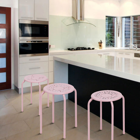 Set of 6 Stackable Daisy Backless Round  Metal Stool Set-Black