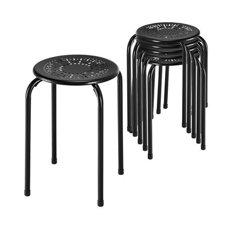 Set of 6 Stackable Round Steel Stools with X-shape Connection
