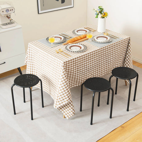 Set of 6 Stackable Round Steel Stools with X-shape Connection
