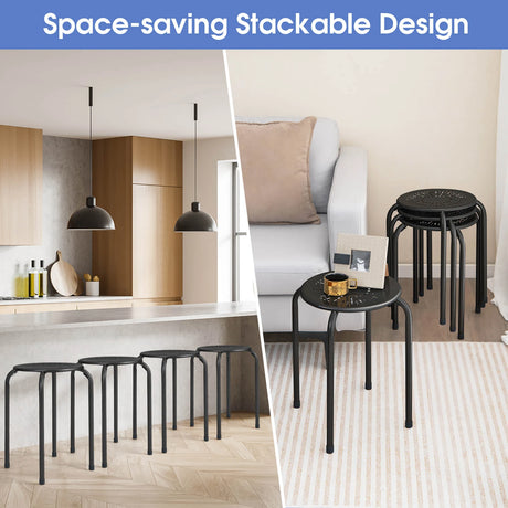 Set of 6 Stackable Round Steel Stools with X-shape Connection