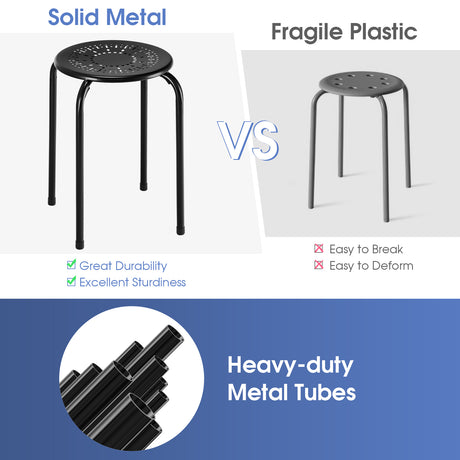 Set of 6 Stackable Round Steel Stools with X-shape Connection