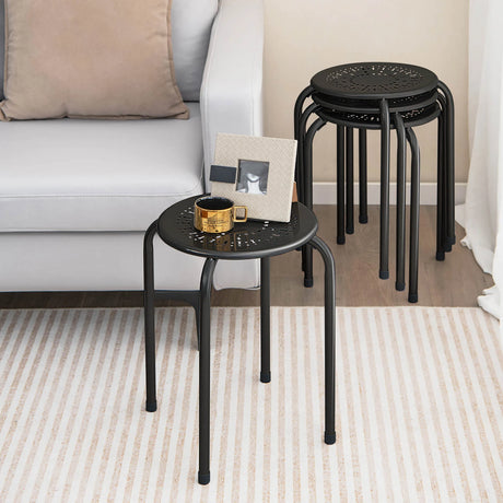 Set of 6 Stackable Round Steel Stools with X-shape Connection