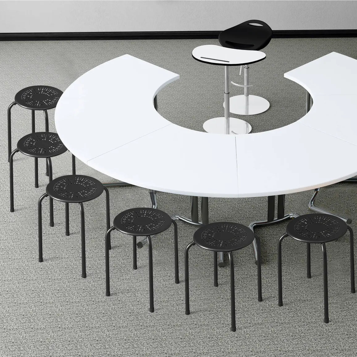 Set of 6 Stackable Round Steel Stools with X-shape Connection
