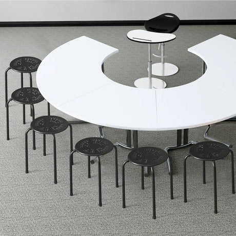 Set of 6 Stackable Round Steel Stools with X-shape Connection