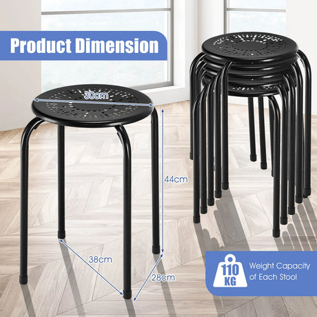 Set of 6 Stackable Round Steel Stools with X-shape Connection