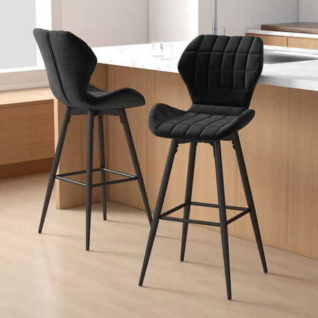 Set of 2 bar stools with backrest &amp; footrest Padded bar chairs Modern dining chair