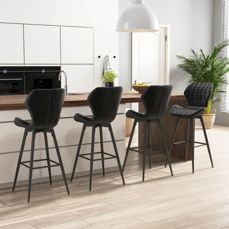 Set of 2 bar stools with backrest &amp; footrest Padded bar chairs Modern dining chair