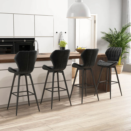 Set of 2 bar stools with backrest &amp; footrest Padded bar chairs Modern dining chair